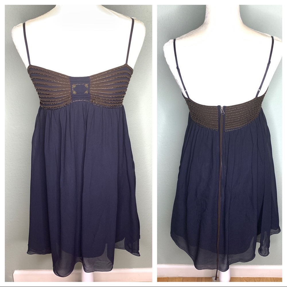 Leon Max silk babydoll umpire waist beaded dress